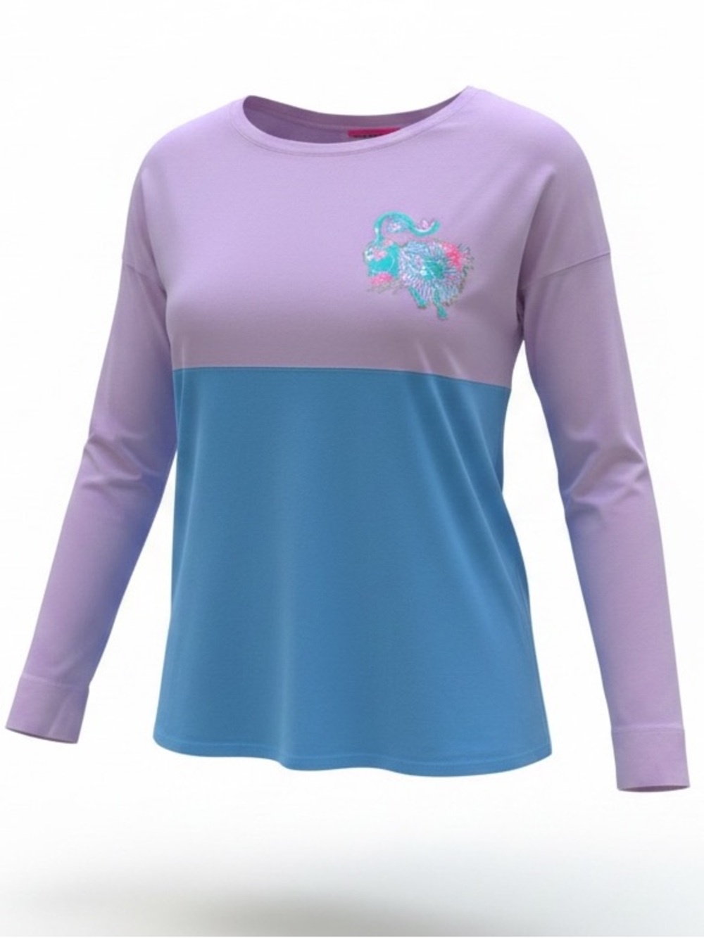 Girls' Pink and Blue Colorblock Long-Sleeve Top